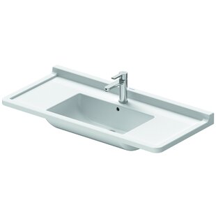 White Ceramic Rectangular Wall Mount Bathroom Sink With Overflow 